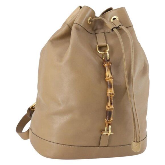 GUCCI Bamboo Backpack Leather Beige Gold 003 2855 0043 0 Auth bs30754 main image 12
